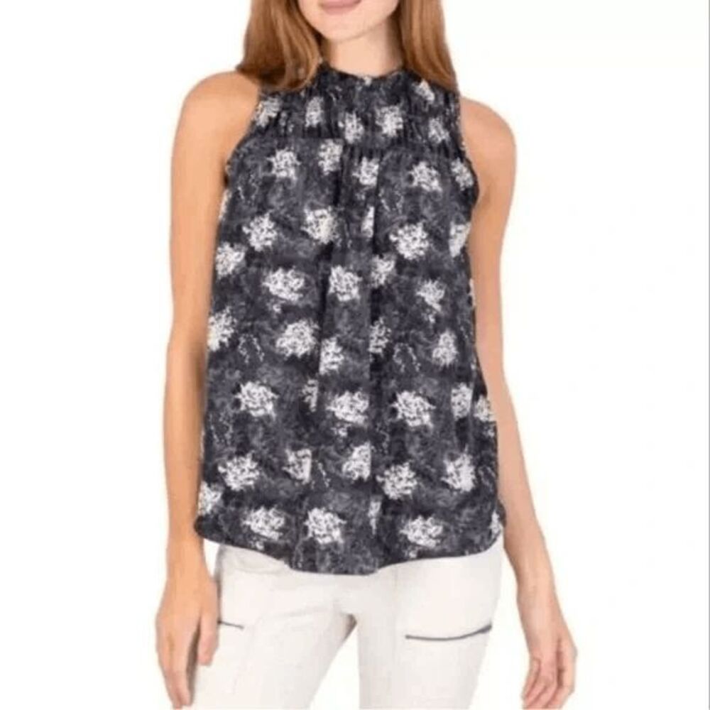 NWT Joie Sleeveless Top Baltic Print Floral Smocked Blouse High Neck Flowy XXL‎